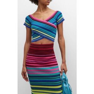 LE SUPERBE Oaxaca Striped Cross-over Top In Multi NWT Size Large